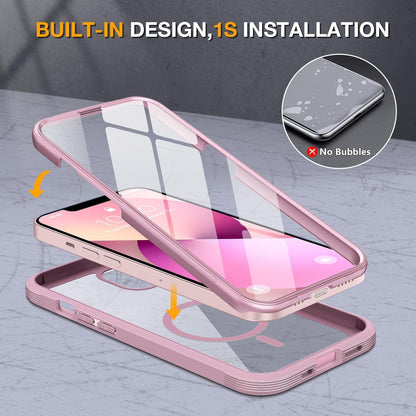 Miracase for iPhone 13 Mini Case 5.4",with MagSafe,Built in Screen Protector,Full-Body Protection(Dark Pink)