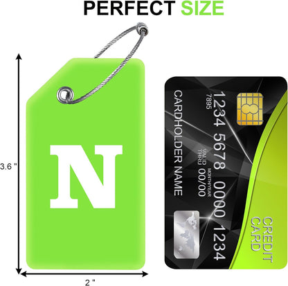 Gostwo 2 Pack Silicone Luggage Tags for Suitcases, 26 Initial Letter Baggage Labels Handbag School Bag Suitcase Instrument Tag with Stainless Steel Loop(Green)(Letter N)