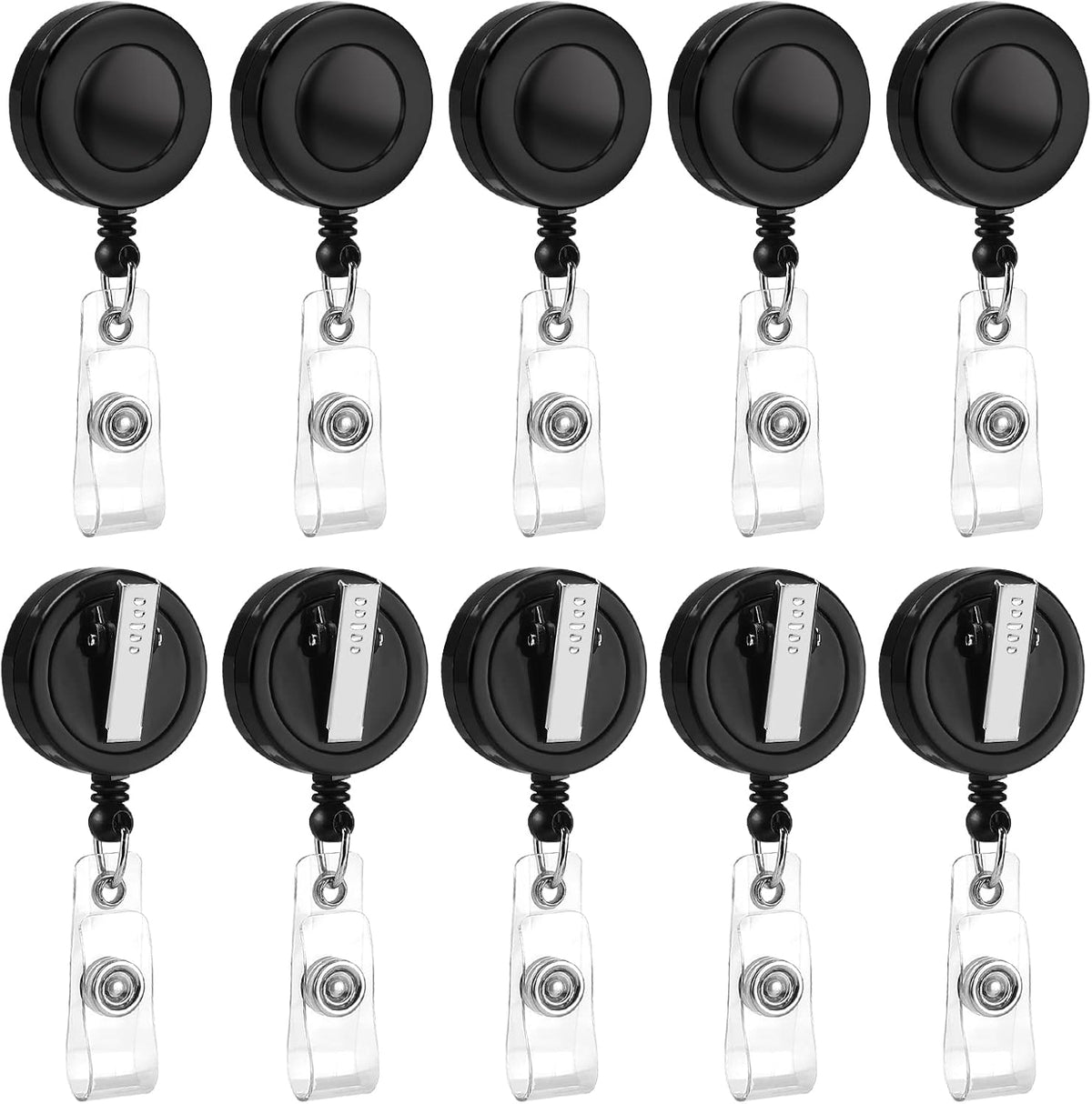 25 Pack Badge Reels Retractable with Swivel Alligator Clip Retractable Badge Holder Reels for Students, Teachers, Office Workers (Black)