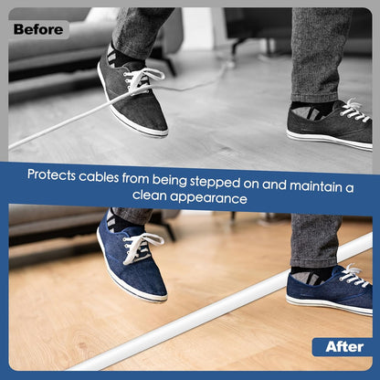 Floor Cord Cover for Wires on Floor Self Adhesive Cord Hider Floor Cable Management Wire Covers for Cords Protector Prevent Cable Trips Cord Cavity W 0.47" x H 0.27", White, 20Ft