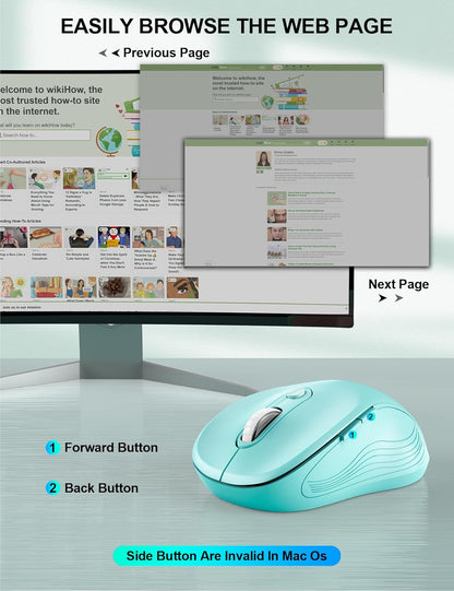 Trueque Wireless Mouse for Laptop, 2.4GHz Ergonomic Computer Mouse with Back & Forward Buttons, 3-Level DPI, 6 Buttons, Optical USB Cordless Mice for Windows Chromebook MacBook PC (Mint Green)