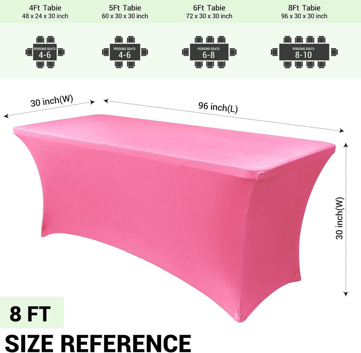 Obstal 8Ft Stretch Spandex Table Cover for Standard Folding Tables - 2 Pack Universal Rectangular Fitted Tablecloth for Party, Banquet, Events, Trade Show (Dark Pink, 96L x 30W x 30H Inches)