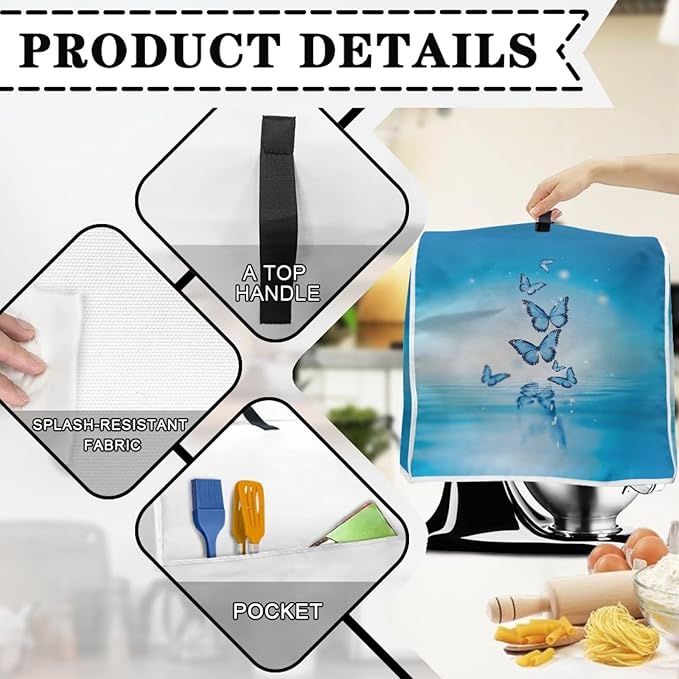 Butterfly Stand Mixer Cover Dust Protective Blue Stand Mixer Covers For Kitchen Aid 4.5-5 Quart Mixers Dustproof Cloth Cover for Small Appliance Protector 2025