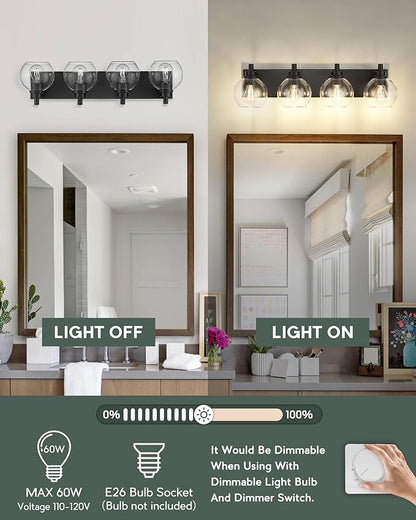METWET Bathroom Light Fixtures, 4 Light Matte Black Vanity Light, 26 Inch