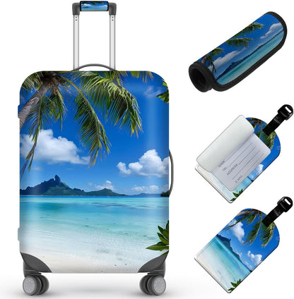 Travel Luggage Cover,Beautiful BeachTheme Suitcase Cover Accessory Kit, Luggage Tag, and Comfortable Luggage Handle Wrap, Washable Luggage Suitcase Protector (22-24 inch,M)