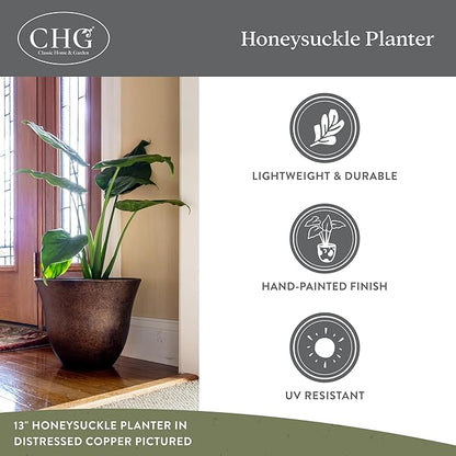Classic Home and Garden Honeysuckle Resin Planters - Lightweight Indoor & Outdoor Plant Pots - UV-Resistant Plastic Flower Pots - Pot Planters for Flowers & Herbs (15" Grained Beige)