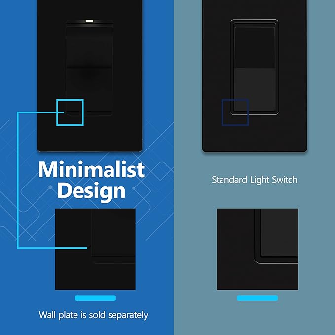 LIDER Minimalist Design Matte Finish Lighted Decorator Switch, Frameless Paddle