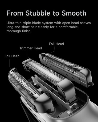 Laifen P3 Pro 3-Blade Electric Shaver, Dual Linear High-Speed Motors 12,000 Cuts/Min, 100-Min Runtime, IPX7 Waterproof, Rechargeable Electric Razor for Men, Travel-Friendly (Aluminum Alloy)