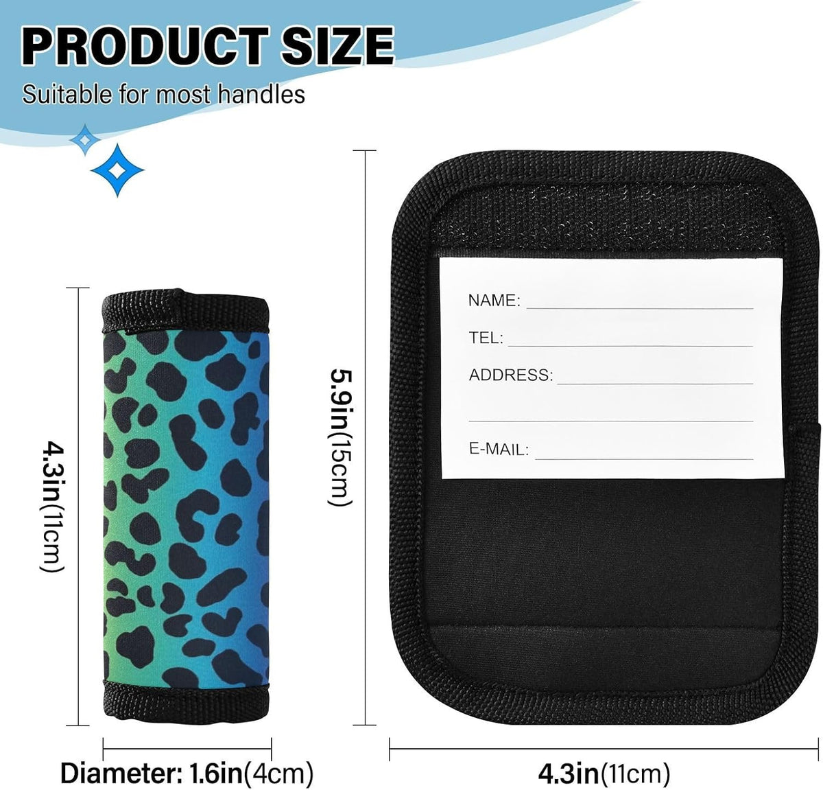 Rainbow Leopard Print 4 Pack Luggage Handle Wraps Covers for Suitcase Identifiers Bag Tags Travel Accessories
