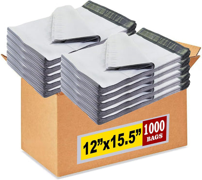 iMBAPrice 1000-Pack Poly Mailers 12x15.5 Inch Mid Size #5 White Color Poly Mailing Shipping Envelopes Bags, Self Seal Adhesive Waterproof and Tear Proof (Total 1000 Bags) in Bulk