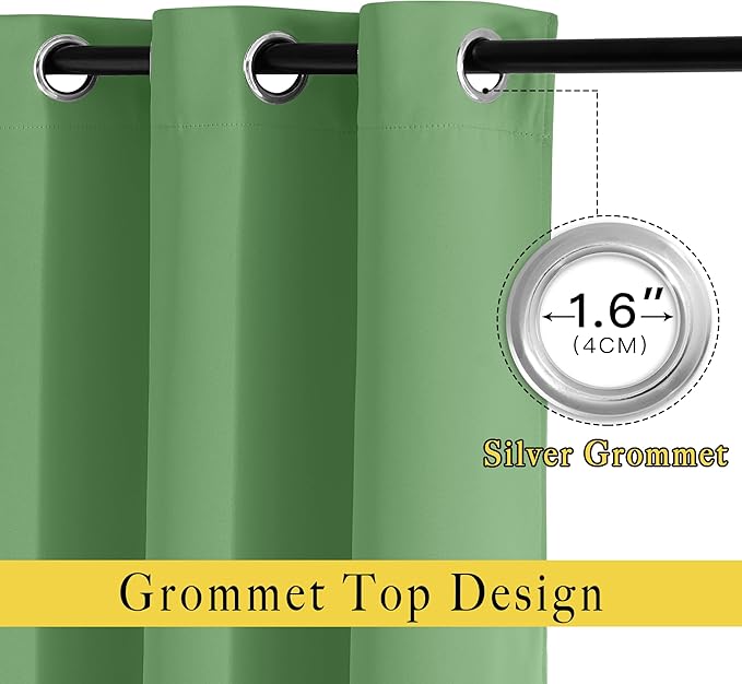 NICETOWN Blackout Forest Green Curtains for Living Room - Solid Thermal Insulated Sound Reducing Grommet Room Darkening Curtains & Drapes for Bedroom/Children Room (2 Panels, W66 x L84)