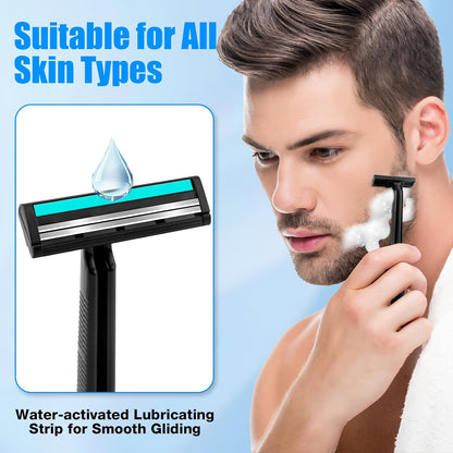 Disposable Razors Bulk for Men 50 Pack, Homeless Supplies Bulk, Twin Blade Mens Safety Travel Supply Shaving Razor, Face Beard Body Shavers for Hotel Camping Bathing (Black)