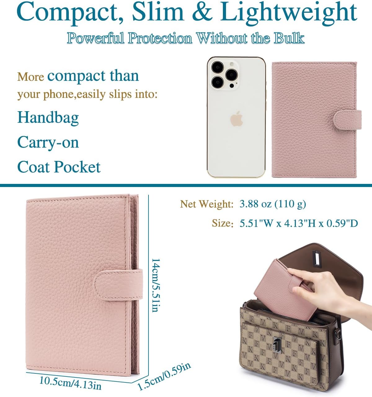 Leather RFID Slim Passport Holder for Travel Women – Passport Wallet for Men with Passport Cover & 3 Card Slots, Zippered Coin Pocket, Cash Holder – Travel Organizer Christmas Gift Box (Pink)