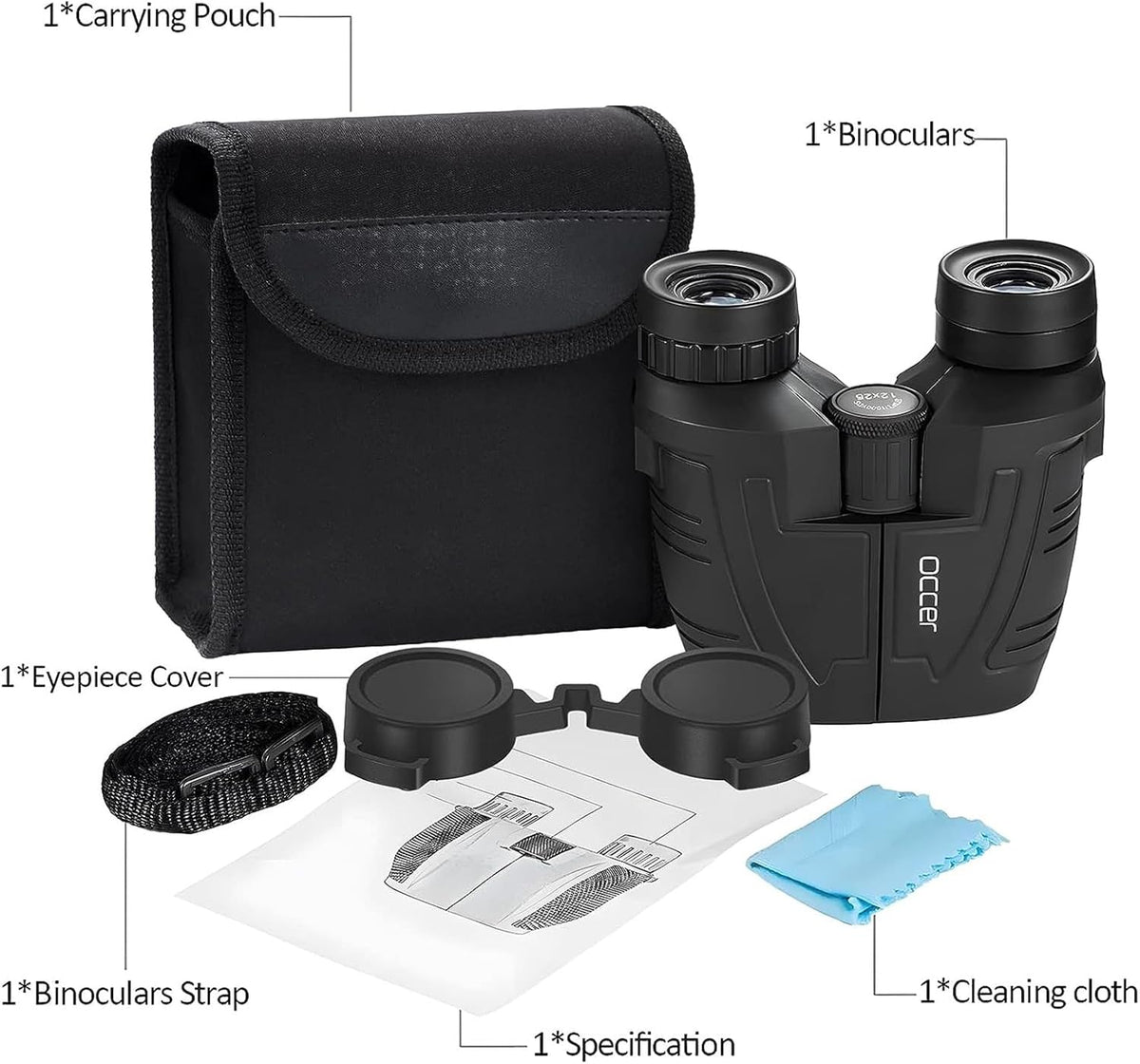 Occer 12x25 Compact Waterproof Binoculars for Adults and Kids