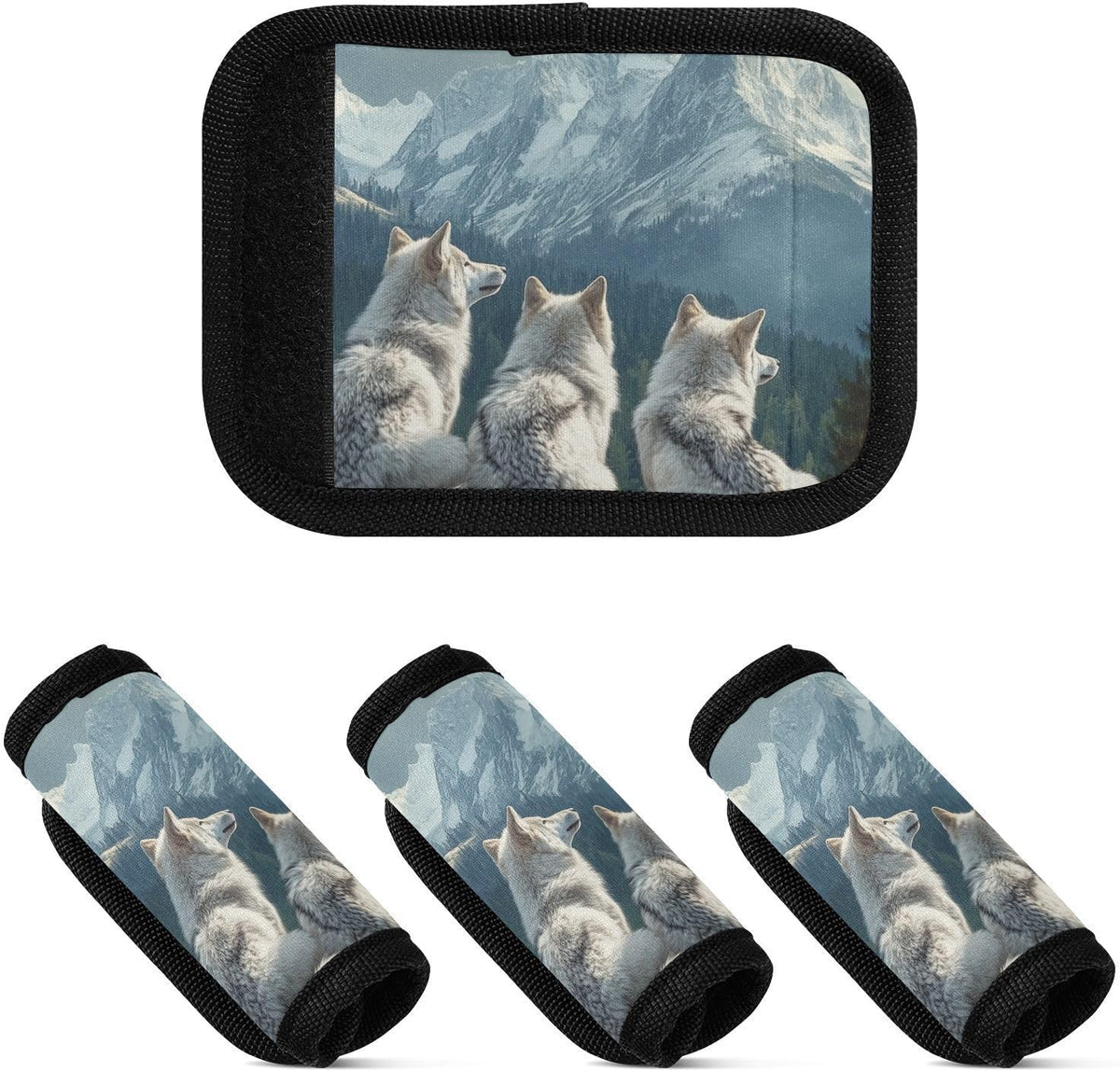 White Wolves and Mountain 4 Pack Luggage Handle Wraps Covers for Suitcase Identifiers Bag Tags Travel Accessories