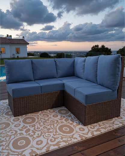 Luxury 24x24x6 Outdoor Cushions for 5-Seat Sectional Sofa Set of 5 - Water-Repellent 11-Piece Patio Cushion Set for Outside Rattan Wicker Loveseat Chair L-Shape Couch - Navy Blue/Classic