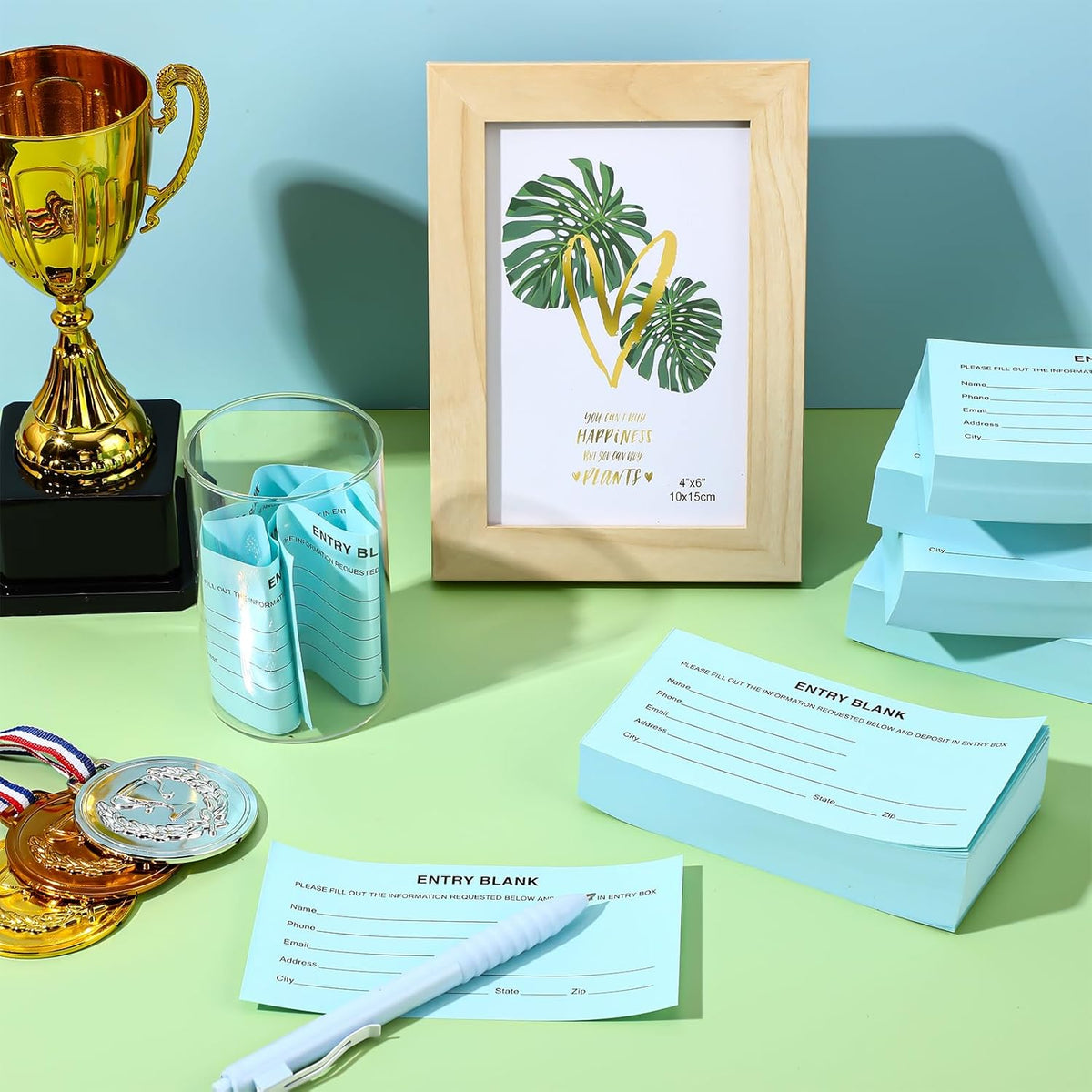 Kosiz 2000 Raffle Ticket Sheet 8 Pad 5.24" x 2.76" Enter to Win Blank Entry Form for Contest Collect Name Phone Number Email Address for School Event Ballot Network Marketing(Light Blue)
