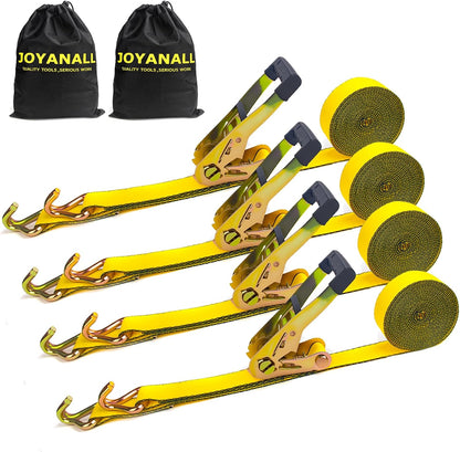 4Pack 2 Inch Ratchet Strap Heavy Duty, 20ft Ratchet Straps Tie Down with Double J Hook, 10000 LBS Break Strength, Cargo Ratchet Straps for Moving, Truck, Trailers, Motorcycles