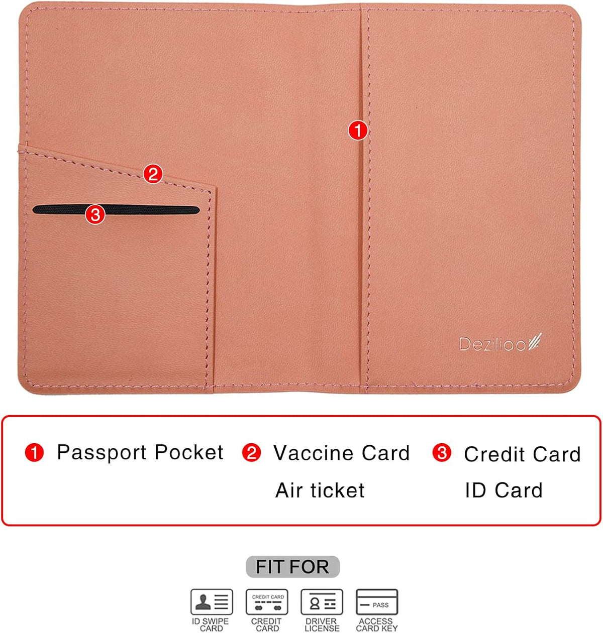 Deziliao Passport Holder,Passport Holder Card Slots, and Vaccine Combo, Cute cover for Women Men, with Waterproof Rfid Blocking, Travel Wallet(M-Pink)