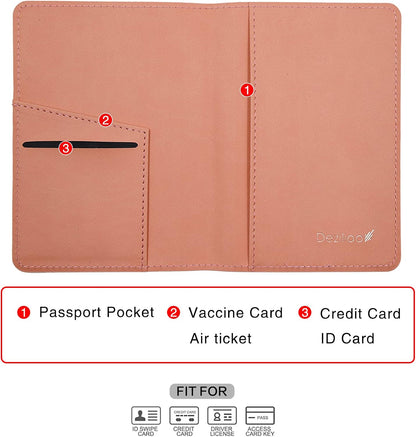 Deziliao Passport Holder,Passport Holder Card Slots, and Vaccine Combo, Cute cover for Women Men, with Waterproof Rfid Blocking, Travel Wallet(M-Pink)