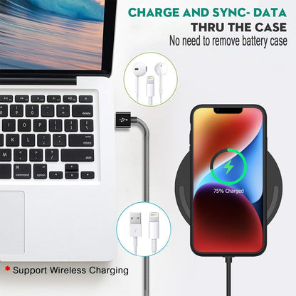 Wireless Charging Case for iPhone 14, 10000mAh High Capacity Portable Rechargeable Protective Battery Case Wireless Charging Compatible with iPhone 14 (6.1 inch) Extended Battery Charger Case (Black)