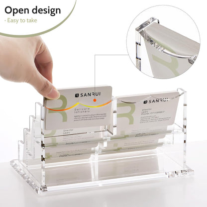 YUXUN Business Card Holder Display for Desk,Clear Acrylic Cards Stand for Men and Women,6 Slots 3 Tier Multiple Business Card Organizer (6slots)…