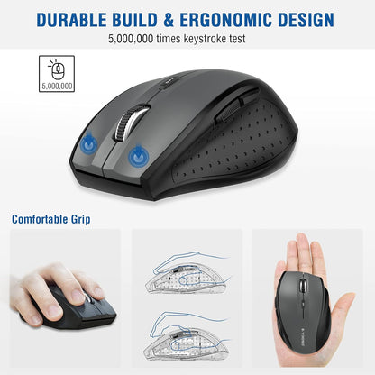E-YOOSO Wireless Mouse for Laptop, Portable Optical Computer Mouse, 6 Buttons, Cordless 2.4GHz with USB Receiver, 5-Level 4800 DPI, 18 Months Battery Life for PC Chromebook Windows Mac