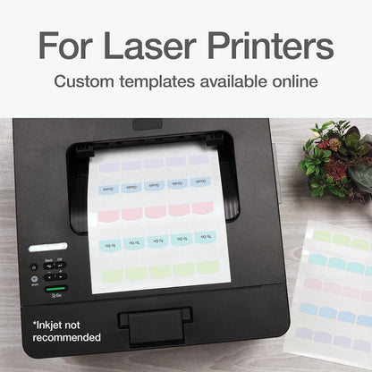 Redi-Tag Laser Printable Tabs, Permanent Index Tabs, Customizable Adhesive Labels, Assorted Pastel Colors, 1.125" x 1.25", 100 Per Pack (1006790)