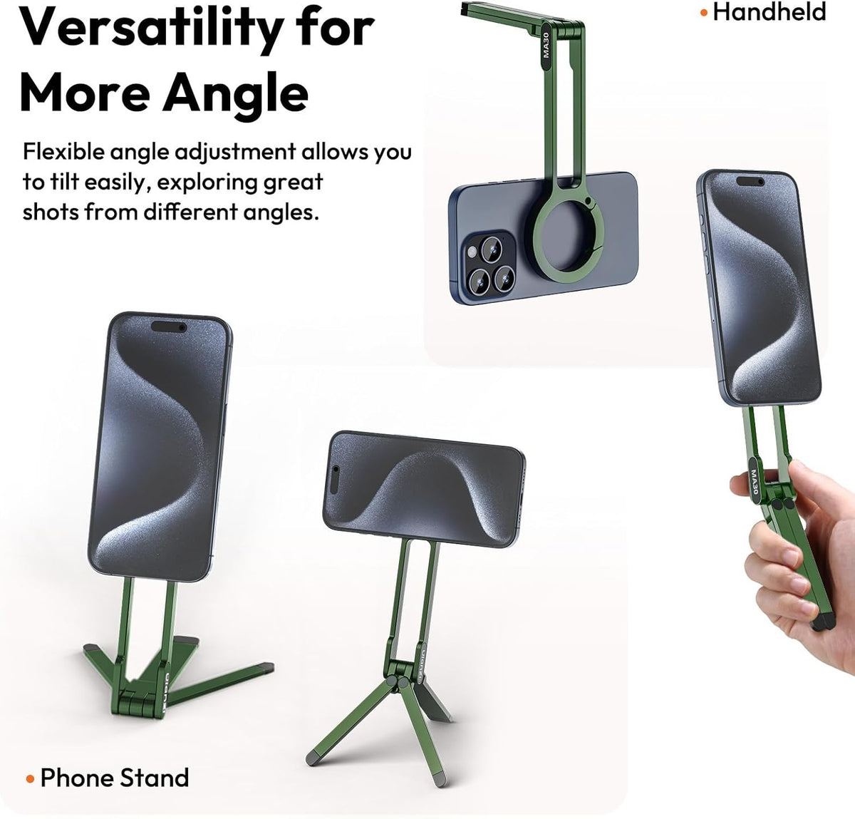ULANZI MA30 Magnetic Phone Tripod Stand for iPhone - Aluminium Maglock Smartphone Mini Tripod Pocket Cell Phone Stand Strong Magnet Quick Mount Compatible with iPhone 16 15 14 13 12 Series, Green