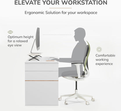 Anji Mountain Monitor Stand - Desktop Organizer & Laptop Riser, Ergonomic Monitor Riser, Space-Saving Monitor Stand for Desk, Durable Construction, Easy Assembly, Ideal for Home & Office,White Wash