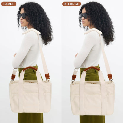 KKXIU Canvas Tote Bag for Women with Zipper and Compartments Crossbody Large Bible Messenger Purse Bag With Pockets