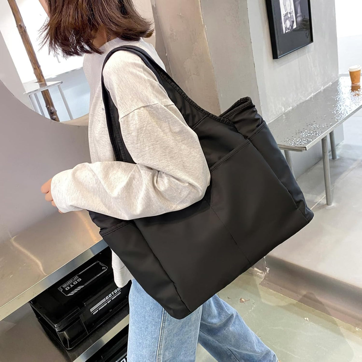 SOYMWIN Tote Bag for Women,Large Tote Bag with Compartments and Multiple Pockets,Quilted Shoulder Bag for Travel Work Sports