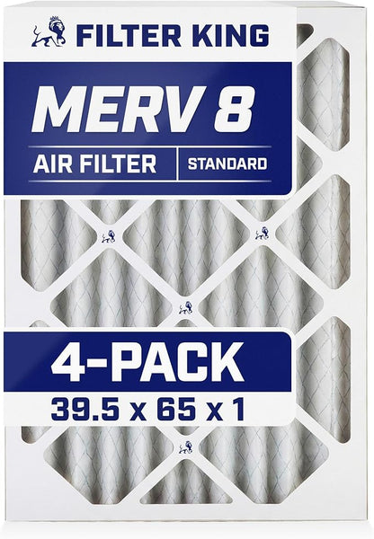 Filter King 39.5x65x1 Air Filter | 4-PACK | MERV 8 HVAC Pleated A/C Furnace Filters | MADE IN USA | Actual Size: 39.5 x 65 x .75"