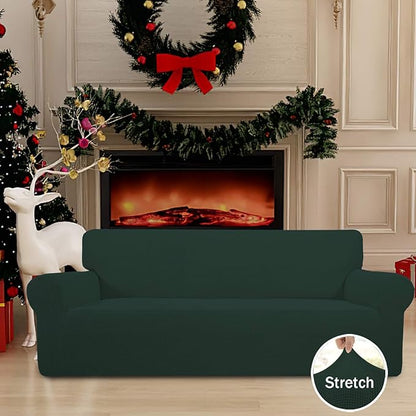Easy-Going Stretch Oversized Sofa Slipcover 1-Piece Sofa Cover Furniture Protector Couch Soft with Elastic Bottom for Kids, Polyester Spandex Jacquard Fabric Small Checks Dark Green