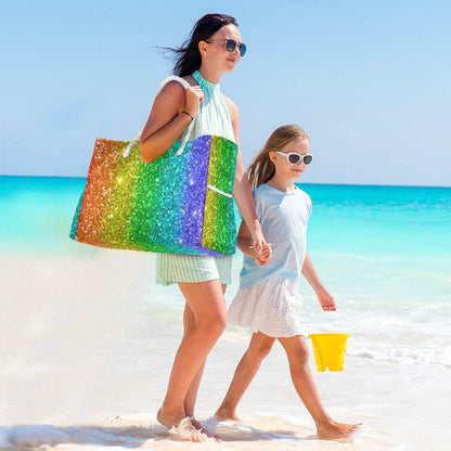 ALAZA Beach Bag, Rainbow Glitter Shoulder Beach Tote with Cotton Rope Handles