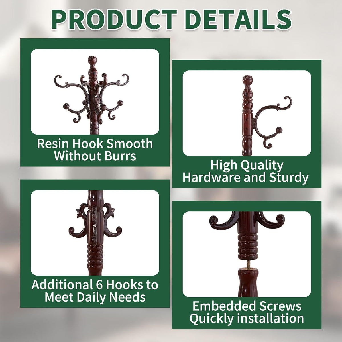Wooden Coat Rack Stand, Vintage Wood Coat Rack Freestanding with Sturdy Triangle Base, Classic Coat Racks with 14 Hooks, Natural Birch Wood Coat Tree Hanger Stand for Entryway,Office
