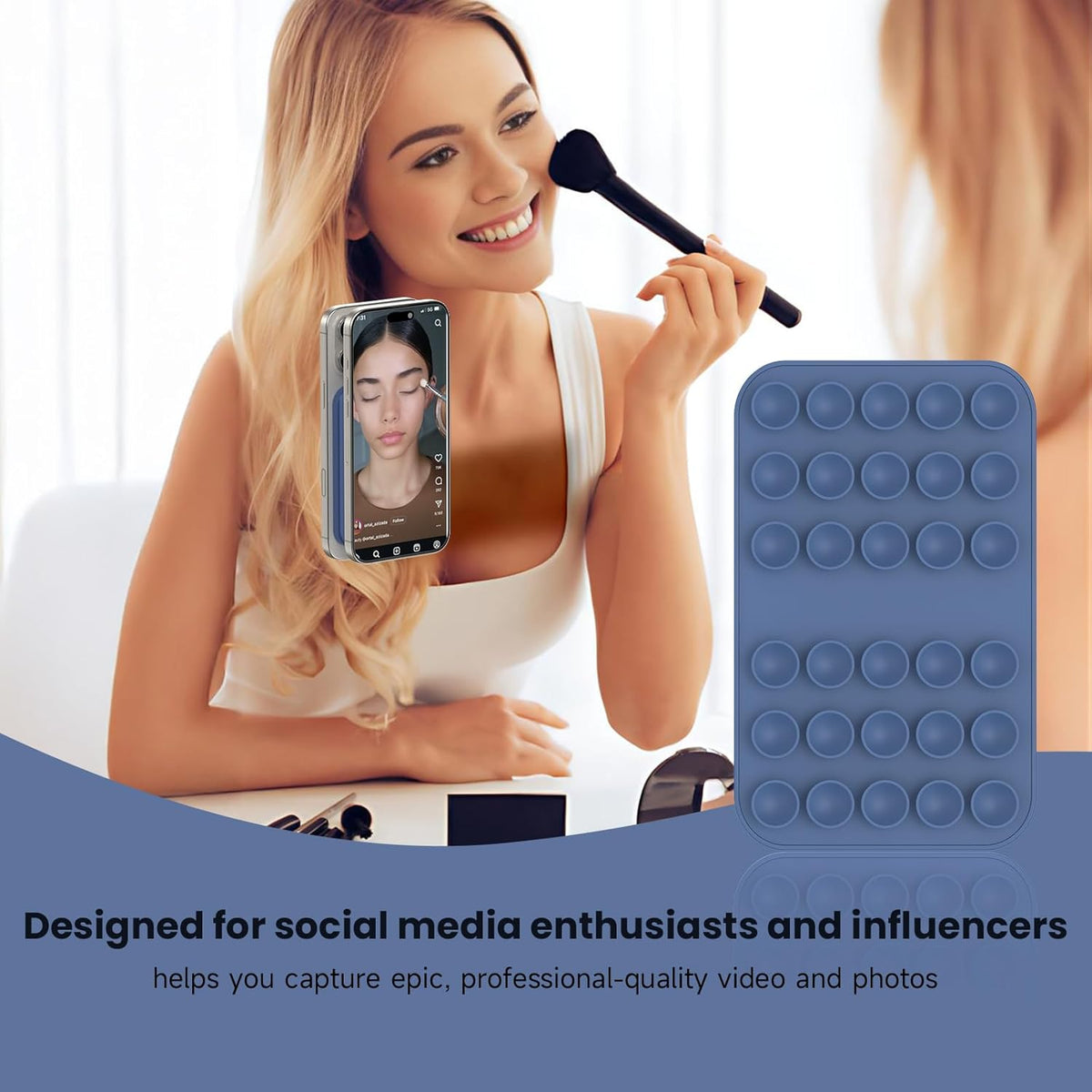 Patented Magnetic Sticky Phone Suction Grip Mount for MagSafe Case,Magnet Silicone Portable Stand Holder for iPhone 16/15/14/13/12 Series and Android, Hands-Free Selfies and Videos,Deep Blue