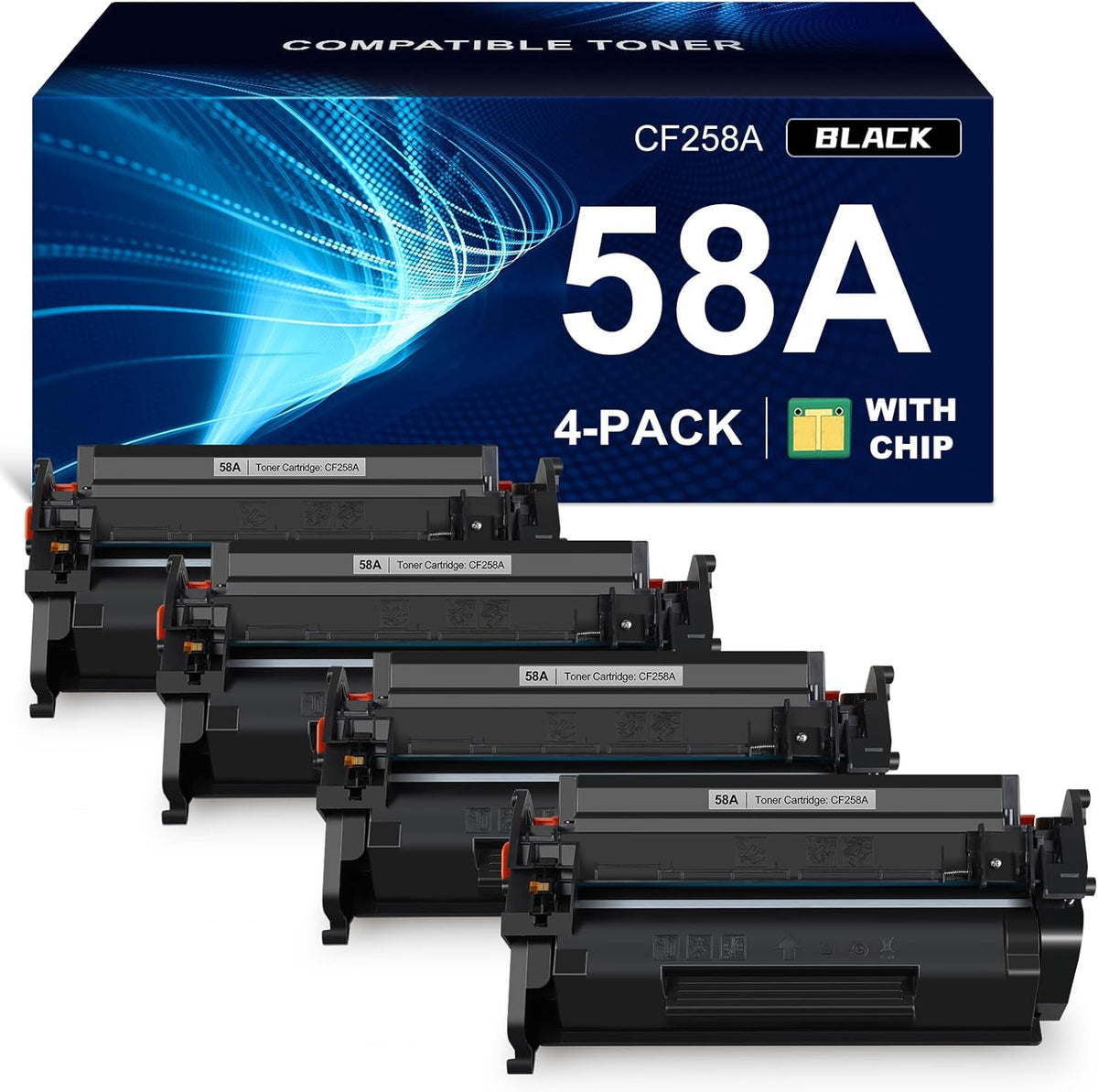 58A Toner Cartridge Black (with chip) Compatible Replacement for HP 58A CF258A 58X CF258X Work with HP Laserjet MFP M428fdw M428fdn M428dw Pro M404n M404dn M404dw M404 M428 Toner Printer (4-Pack)