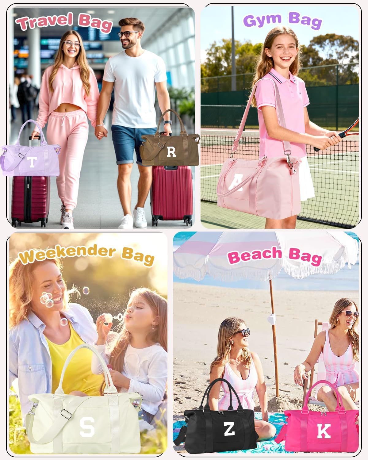 Overnight Bag for Kids Teen Girls Weekender Dance Bag Birthday Graduation Gifts,Initial Travel Duffel Bag Sports Gym Bag Personalized Weekender Bag Carry On Bags Preppy Gifts for Women(Hot Pink, F)
