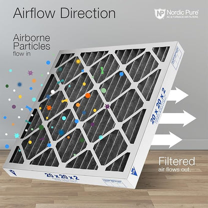 Nordic Pure 16x20x2 (Actual Size: 15 1/2 x 19 1/2 x 1 3/4) Furnace Air Filters MERV 8 Pleated Plus Carbon 3 Pack