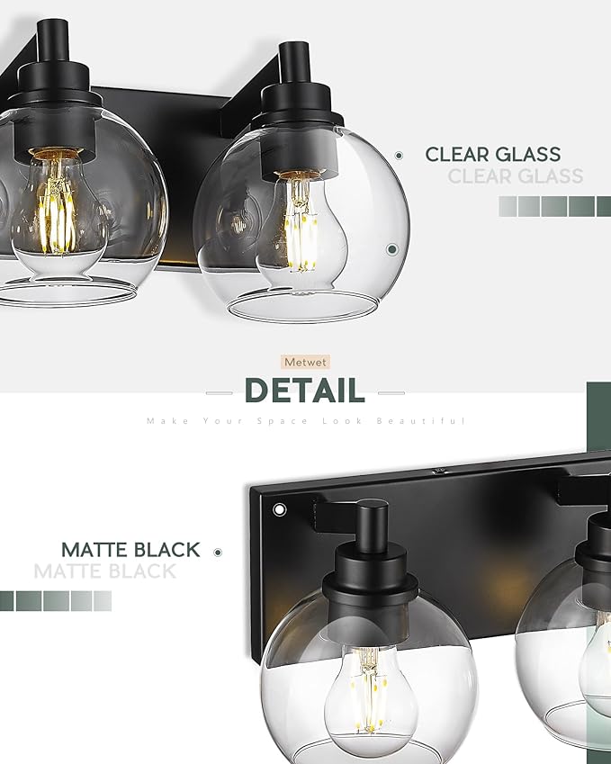 METWET Bathroom Light Fixtures, 4 Light Matte Black Vanity Light, 26 Inch