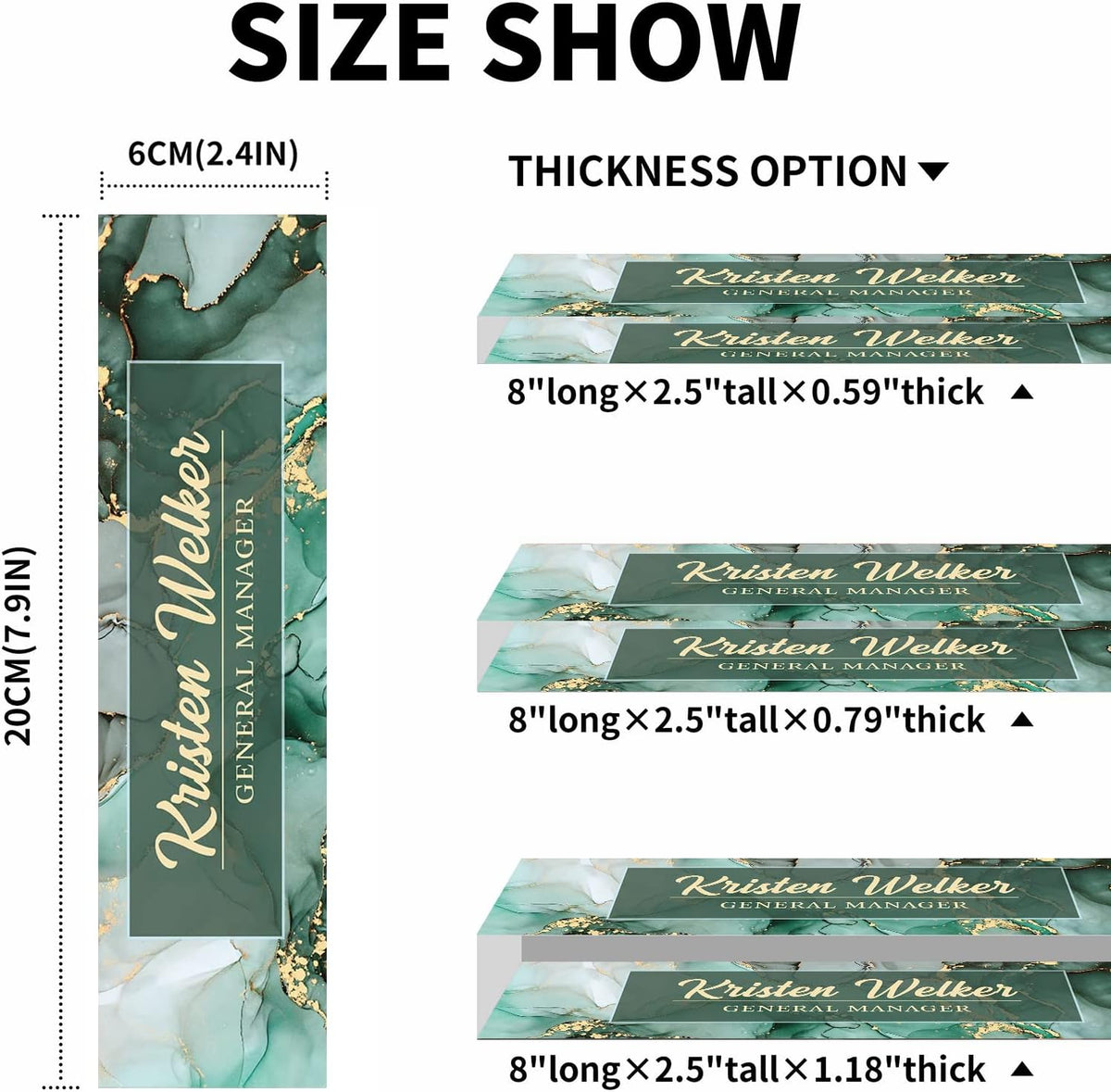 Personalized Premium Green Marble Acrylic Desk Name Plate, Office Decor for Women or Men Coworkers, Boss, Employee, Teacher