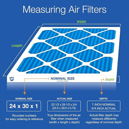 Nordic Pure 24x30x1 (Actual Size: 23 1/2 x 29 1/2 x 3/4) Pleated MERV 7 Air Filters 6 Pack