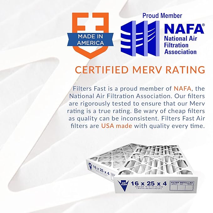Filters Fast 16x24x2 Pleated Air Filter Merv 11, 2 inch AC Furnace Air Filters, Made in the USA, Actual Size 15.375x23.375x1.75, 6 Pack