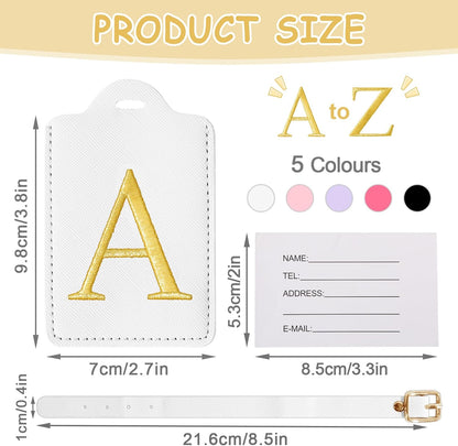 Initial Luggage Tags for Suitcases, Cute Embroidered Letter Luggage Bag Suitcase Identifier Name Baggage Tag, PU Leather Travel Luggage Tags, Bag Tags for Men Women Kids Luggage Handbags(White A)