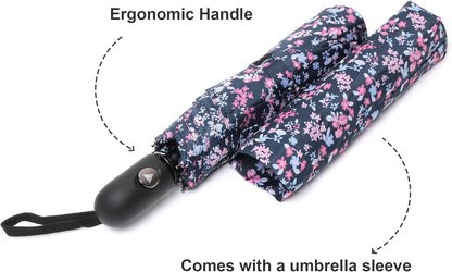 Nollia Windproof Automatic Travel Umbrella, Compact Portable with Reinforced Ribs for Sun & Rain