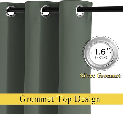 NICETOWN Bedroom Blackout Curtains & Drapes - Window Treatment Thermal Insulated Solid Grommet Voice Reducing for Kitchen/Nursery, Dark Mallard, 1 Pair, W52 x L54