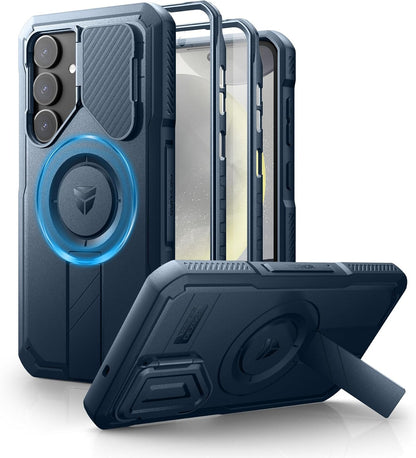 Dexnor for Samsung Galaxy S25 Plus Case with Camera Cover & Adjustable Kickstand & Built-in Screen Protector, Magnetic Rugged Shockproof Bumper Cases Heavy-Duty Protective Cover (2025),Navy Blue