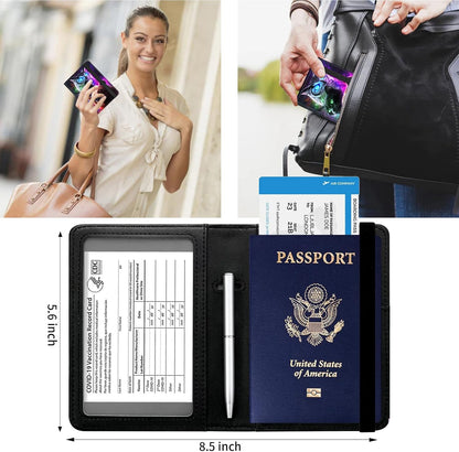 Passport and Vaccine Card Holder Cover Combo,Travel Passport Holder Wallet with RFID Blocking, Leather Vaccine Card Slot Passport Cover Case for Women & Men,Owl Cat and Bear