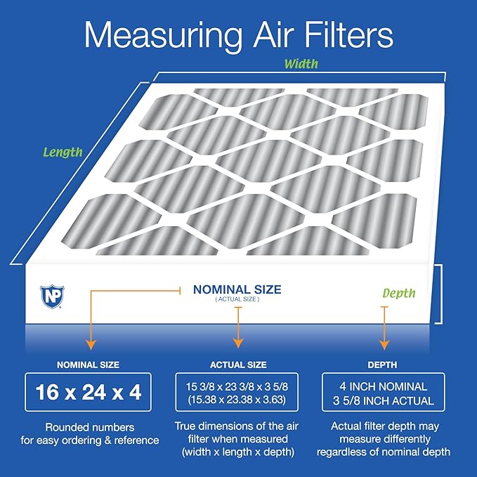 Nordic Pure 16x24x4 (Actual Size: 15 3/8 x 23 3/8 x 3 5/8) Pleated Air Filter MERV 12 Plus Carbon 2 Pack